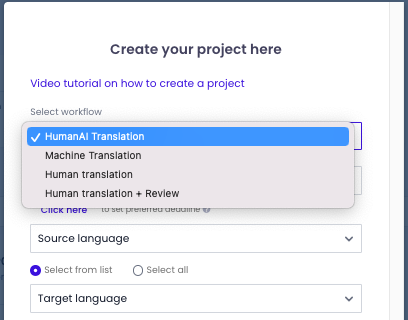 HumanAI create project 