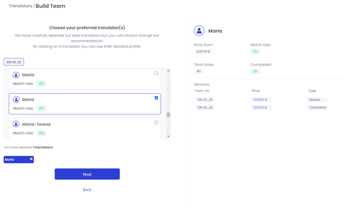 choose translators screen